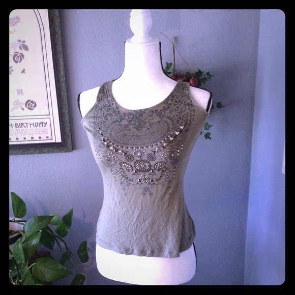 Guess by Marciano Tops - Khaki Guess Jewel embellished Tank